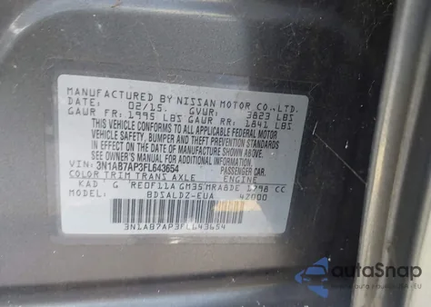 2015 Nissan Sentra Sv из США, поврежденный, VIN 3N1AB7AP3FL643654